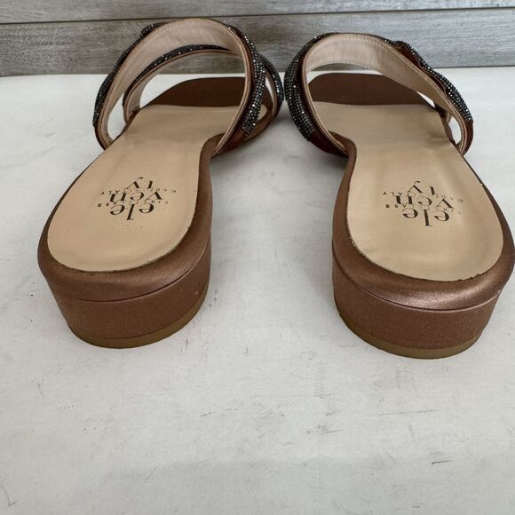Eleventy Brown Satin w/ Gray Crystal Accent Flat Sandals Women EU 40 US 8 - 8.5 - Picture 13 of 16